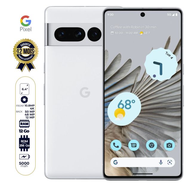 Google Pixel 7 Pro 5G - 6.4" - 256 Go/12Go RAM - (1Nano SIM + eSIM) - 50 MP/ 10.8MP 4K - 5000 mAh - Garantie 12 Mois