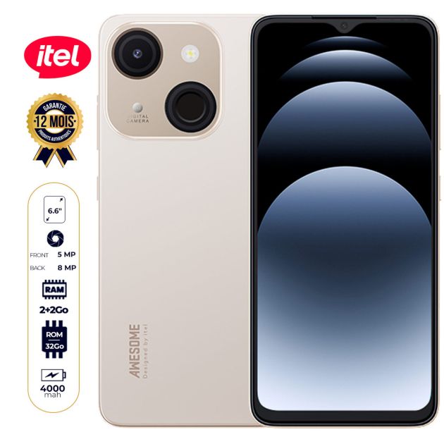 Smartphone itel A06 - 32 Go - 2 Go + 2 Go RAM virtuelle - 6,6" - Double Nano SIM - 8MP + 0,3MP/5MP - 4000 mAh - Garantie 12 mois