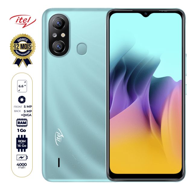 ITEL A58 - 6.6" - 16 Go/1Go - Dual nano SIM - 5MP+QVGA/5MP - 4000 mAh - 12 mois de garantie
