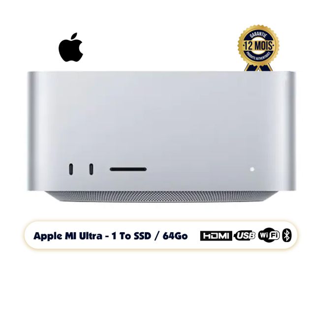 Apple Mac Studio - Puce Apple M1 Ultra - 1To / 64 Go Ram - 12 Ports - Avec ses accessoires - Livraison entre 7 et 20 Jours - 12 Mois