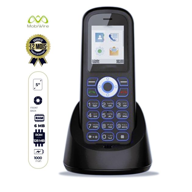Téléphone 3G MOBIWIRE H30 - 5" - avec station et chargeur intégré - 128MB/6MB - 1000mAh - 12 mois