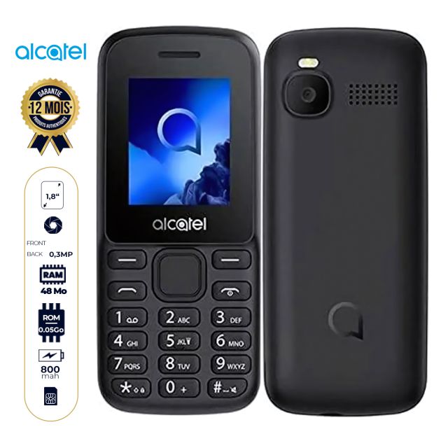 Téléphone mobile Alcatel 1067 Noir - Torche LED - Radio FM RDS - Mains libres - Vibreur - 800 mAh - Garantie 12 Mois