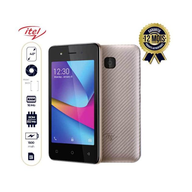 Smartphone Itel A14 - 8Go/ 512 Mo - 1500mAh - 4.0'' - 2MP - Dual sim - 12 mois de Garantie