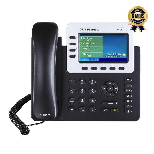 Téléphone fixe IP professionnel - Grandstream GXP-2140 - Avec écran et 4 comptes SIP - 6 Mois