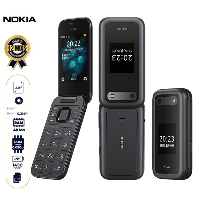 Téléphone Nokia 2660 Flip - 128Mo - 48Mo RAM - 2.8'' - 0.3 MP - 1450 mAh - Garantie 12 mois