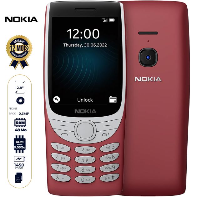 Téléphone Nokia 8210 4G - 128Mo - 48Mo RAM - 2.8''  - Dual SIM - 1450 mAh - Garantie 12 mois