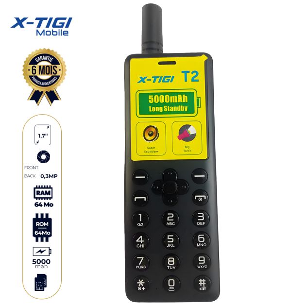 Téléphone portable X-TIGI T2 - 1,7 pouces - Torche - 5000mAh - Garantie 6 mois