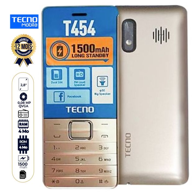 Téléphone Tecno T454 - 2.8" - 4 Mo/4 Mo RAM - 1500 mAh - FM  - Dual Sim - Garantie 12 Mois