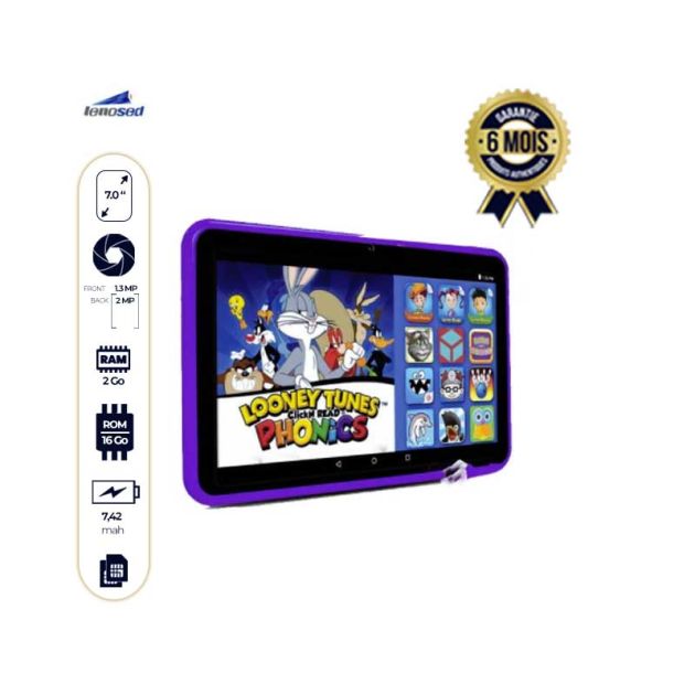 Tablette pour enfants A73 - Lenosed - 16Go/2Go RAM - 7pouces - 2MP/1.3MP - Violet + Gadgets surprise offerts