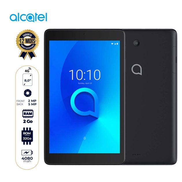 Tablette Alcatel 3T8 (9032T) - 32Go/2Go Ram - 8" - 5MP/2MP - 4G - 1 SIM - 4080mAh - Garantie 12 Mois - Avec pochette intégrée