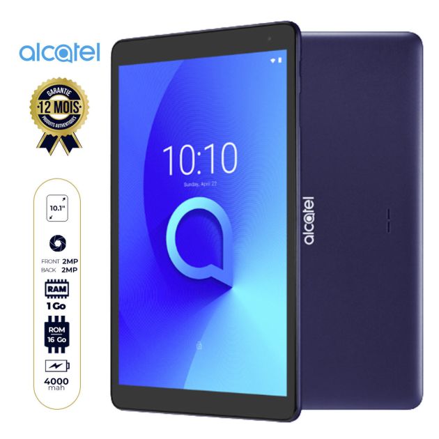 Tablette Alcatel 1T10 (8082) Uniquement  WIFI - 16Go/1 Go -  10.1"- Nano Sim -  2MP/2MP-  4000 mAh -Avec Pochette Intégrée -12 Mois