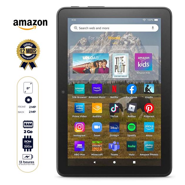 Tablette Amazon Fire HD 8 - 64Go - 2Go RAM - 8 pouces - Autonomie 13 heures - Avec contrôle parental - Garantie 12 Mois