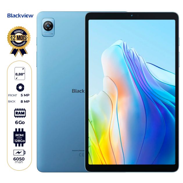 Tablette Blackview Tab 60 - Prends Double Nano SIM - 128Go - 6 Go RAM - 6050mAh - 8.68" - 8MP/5MP - Android 13 - Garantie 12 Mois