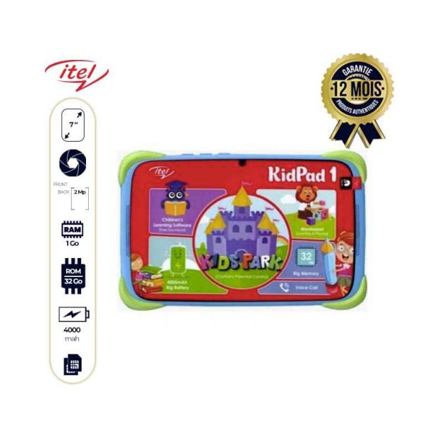 Itel Tablette Pour Enfant - KidPad 1 - 2 SIM - 3G - 32Go Rom + 1Go Ram - 2Mpx - 4000 MAh - Bleu - 12 mois