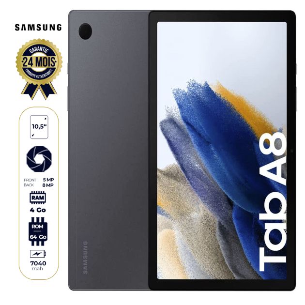 Tablette Samsung Galaxy Tab A8 (2021) - 10.5" - 64 Go/4Go RAM - 1 SIM - 8MP/5MP - 7040mAh - 24 mois de garantie