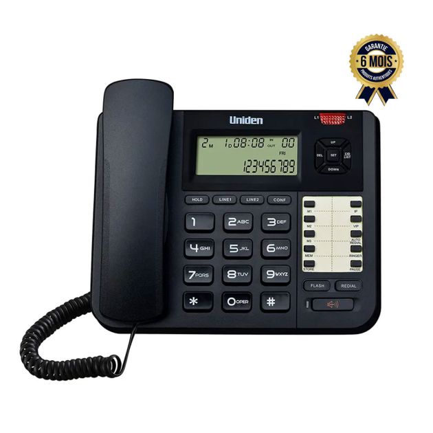 Téléphone fixe filaire à 2 lignes - Uniden AT8501 - 6 Mois