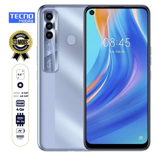 Tecno Spark 7 Pro - 64Go/4Go -  48MP/8MP - 5000mAh - 6.6"- Garantie : 12 mois
