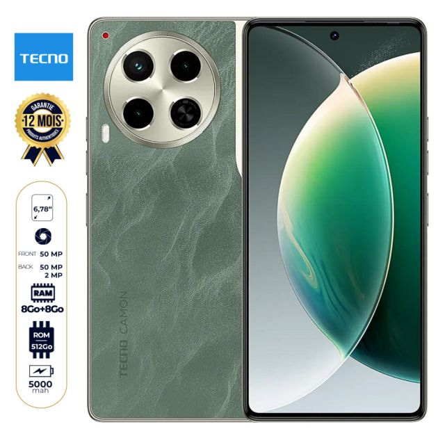 Tecno Camon 30 5G - 512 Go - 16Go RAM (8Go + 8Go) - 6.78" - Dual Nano Sim - 50MP + 2MP/50MP - 5000mAh - Garantie 12 mois
