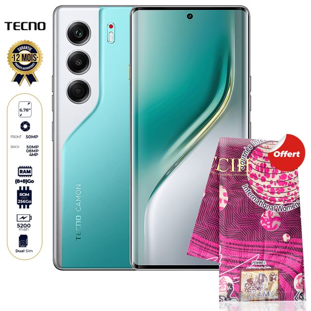 Tecno Camon 40 Pro - 256 Go - 8 Go + 8 Go RAM Extensible - 6,78" AMOLED incurvé 120 Hz - Double Nano Sim - 50MP + 8MP/50MP - 5200 mAh - Garantie 12 mois + Pagne du 8 mars ROSE offert