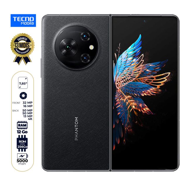 Tecno Phantom V Fold (AD10) - 256 Go/12Go RAM - 7,85" - Dual Nano SIM - 50MP+50MP+13MP/16MP+32MP - 5000mAh - Garantie 13 mois