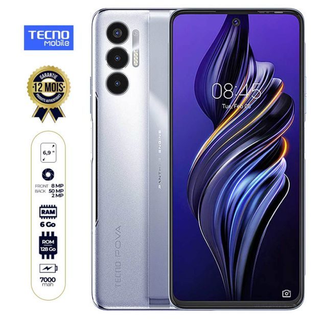 Tecno Pova 3 - 6.9" - 128 Go/6 Go -  50MP+2MP /8MP - 7000mAh - Garantie : 12 mois