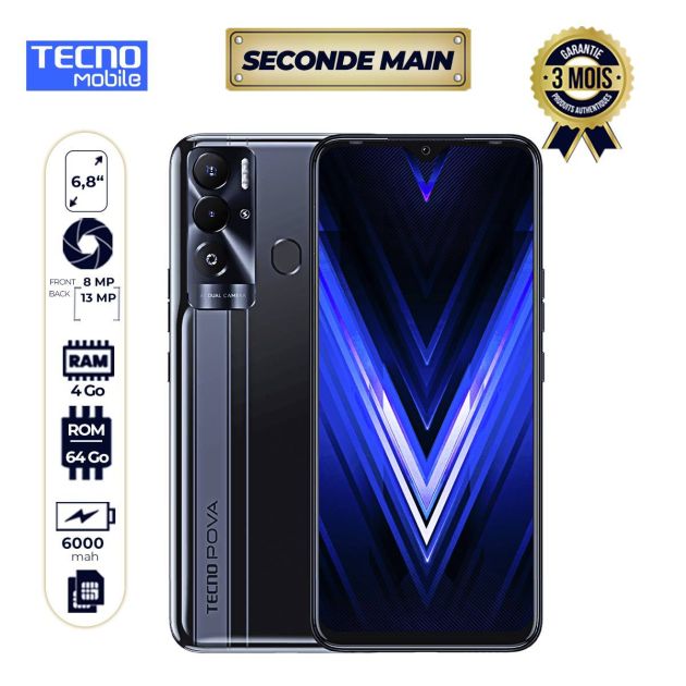 Tecno Pova Neo - seconde main - 6,8" - 64 Go/4Go RAM - 2 SIM - 13MP/8 MP - 6000mAh - Garantie 3 Mois