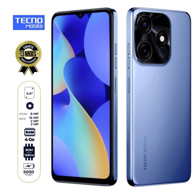 Tecno Spark 10C - 6.6" - 128Go/4Go - 16MP/8MP - Dual nano sim - 5000mAh - 13 mois