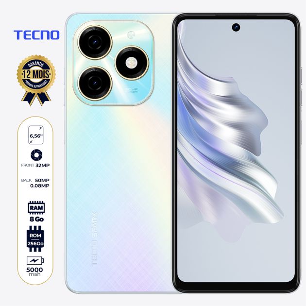 Tecno Spark 20 (kj5) - 256Go - 8Go RAM - 6.56" - 50MP/32MP - Dual Sim - 5000mAh - Garantie 12 mois + Data MTN gratuits