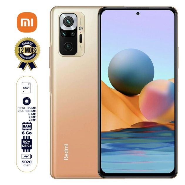 Xiaomi  Redmi Note 10 Pro Max - 6.67" - 128 Go/6Go RAM - 2 SIM - 108MP/16MP - 5020mAh - 12 mois de Garantie