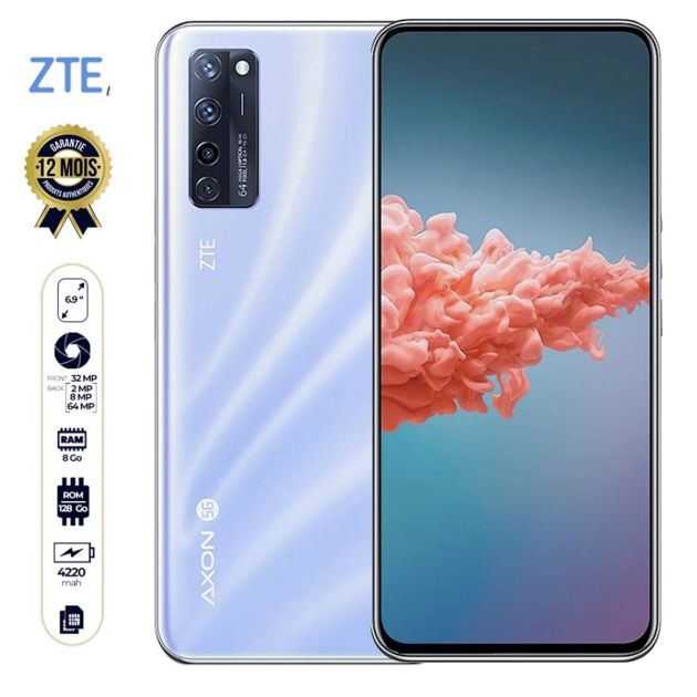 ZTE AXON 20 5G - 128Go/8Go - 6.9" - 64 MP/32MP - 4220mAh - empreinte digitale - 12 mois de garantie