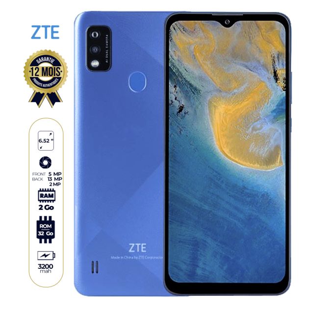 ZTE Blade A51- 6.52 pouces - Dualsim - 32 Go/2 Go Ram - 13MP+2MP/5MP - 3200mAh - 12 Mois