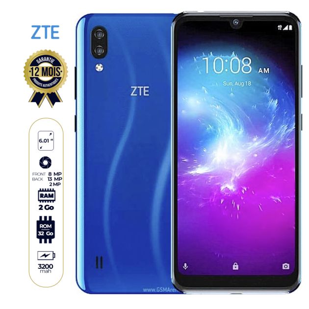 ZTE Blade A5 2020 - 6.01 pouces - Dual Sim - 32Go/2Go Ram - 13MP+2MP/8MP - 3200mAh - 12 Mois