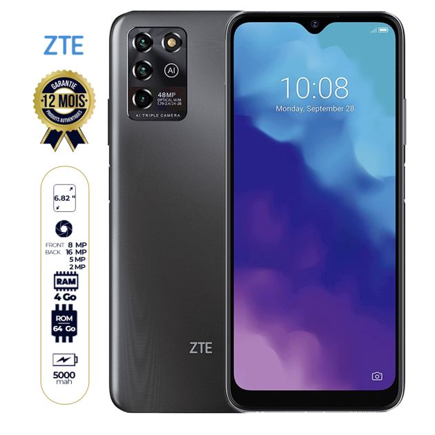 ZTE Blade V30 Vita - 6.82 pouces - 64Go / 4Go Ram - 48MP+5MP+2MP/8MP - 5000mAh - 12 Mois